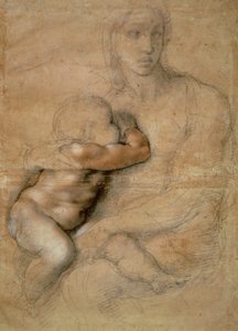 麦当娜和孩子，1525年（铅笔和红色粉笔在纸上） 作者 米开朗基罗（Michelangelo Buonarroti）